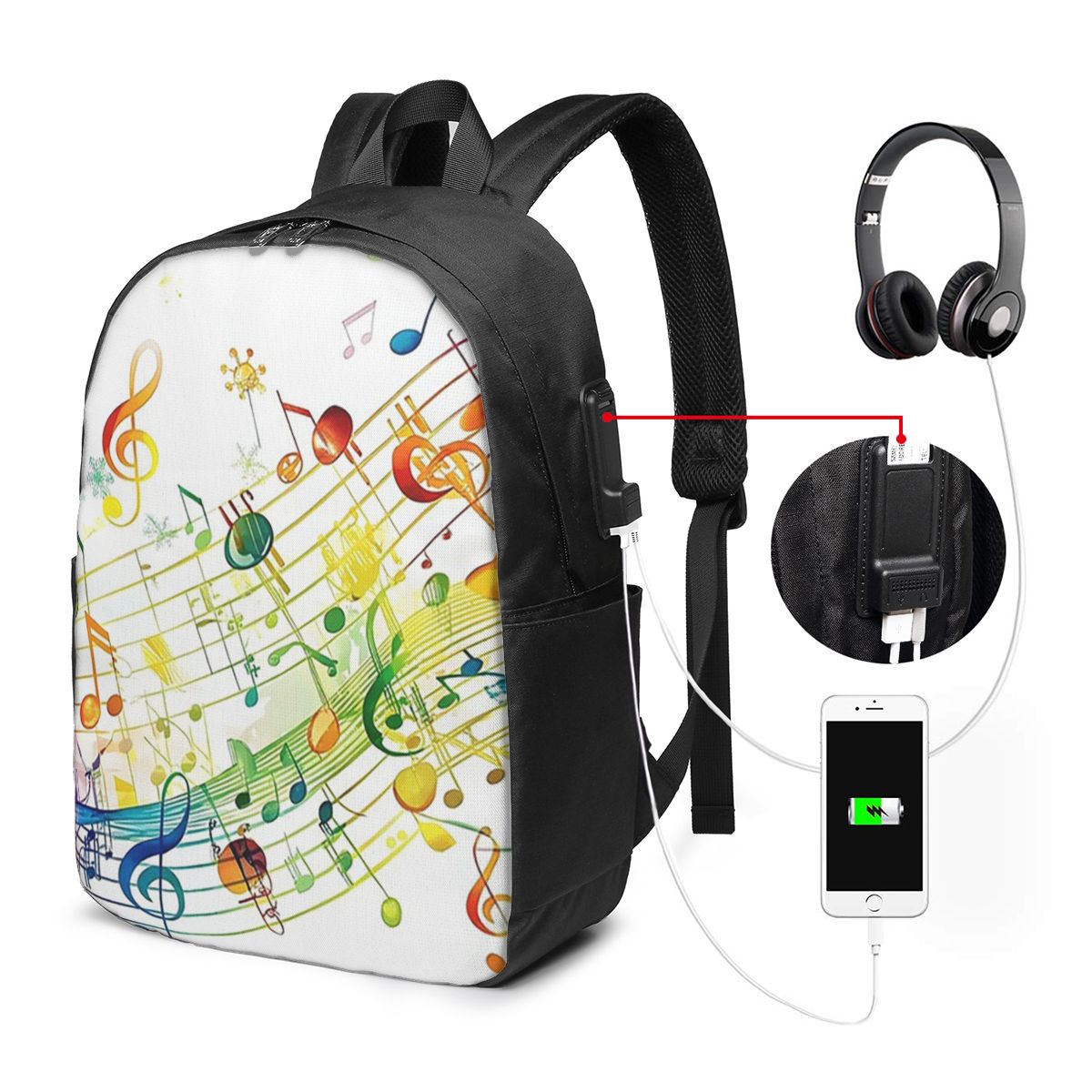 Backpacks - Abstract Piano Keys With Musical Notes